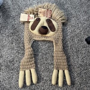NWT Andes Gifts Sloth Knit Hat Adult Lined Ear Flaps Acrylic/Alpaca Blend